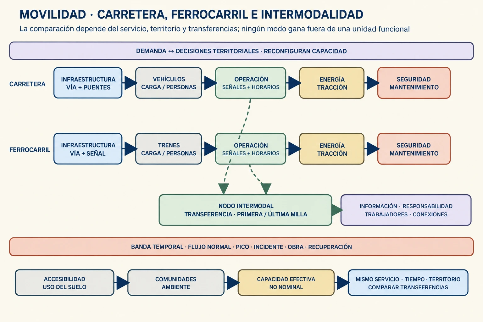 Diagrama de carreteras, ferrocarriles, operación e intermodalidad